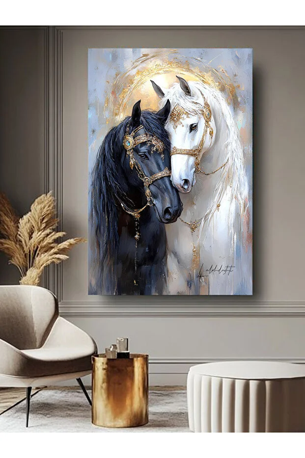 SİYAH VE BEYAZ AT KANVAS TABLO